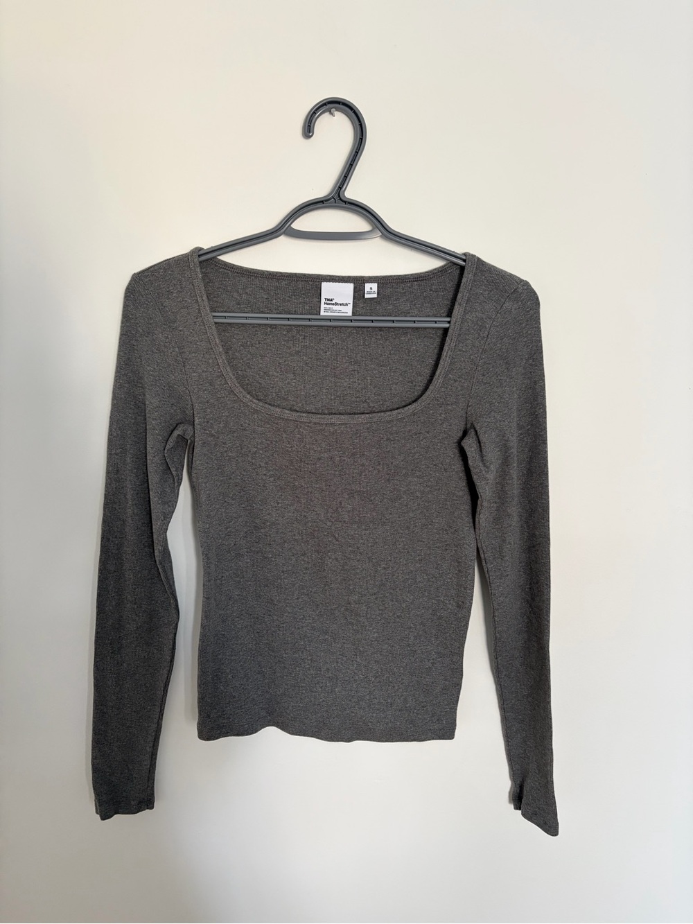 Aritzia Long Sleeve Square Neck Ribbed Top - Gray